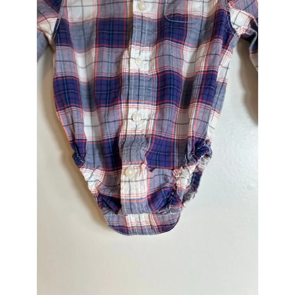 JANIE and JACK Boy’s Plaid Long Sleeve Onesie Shirt / Size: 3-6 Months